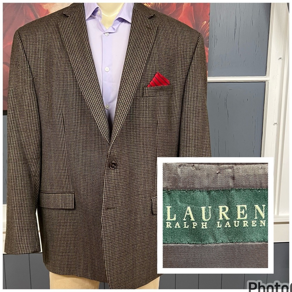 Lauren Ralph Lauren Soft Tweed Blazer Sport Jacket Mens 50R Brown/Green/Black